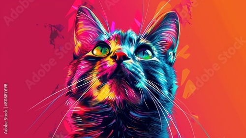 A shelter cat with exaggerated features and bright colors : Pop Art Shelter Cat 