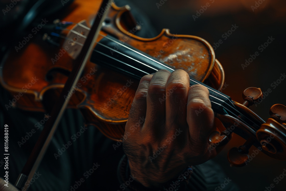 Fototapeta premium A person is playing a violin with their hand
