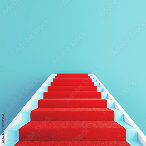 Starry red carpet, staircase going to the sky, isolated background.