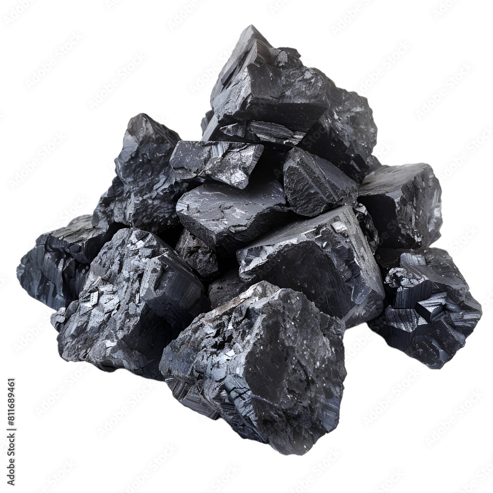 Pile of black coal isolated on a white background with a clipping path