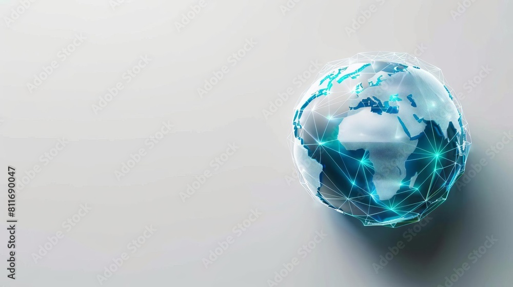 A minimalist design of a world globe wearing a lightup LED mask, providing a stark contrast against a simple white background, representing nextgen global safety A minimalist design of a world globe wearing a lightup LED mask, providing a stark contrast against a simple white background, representing nextgen global safety