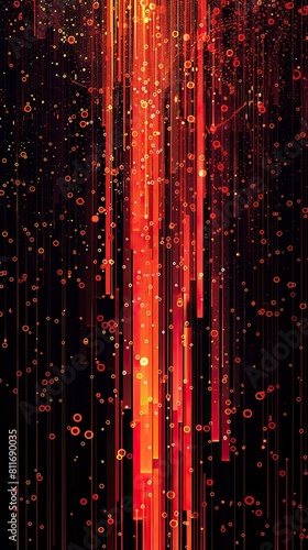 A vertical canvas featuring vibrant orange and crimson plexus patterns cascading over a black backdrop, specifically designed to include a large text area at the bottom for announcements or captions photo