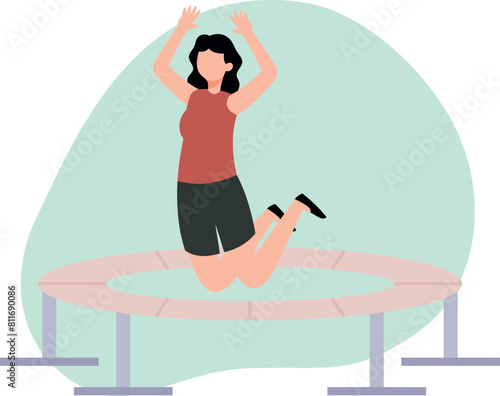 The girl is jumping on the trampoline.