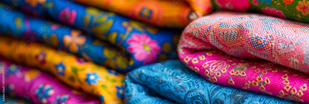 Colorful Stacks of Traditional Woven Fabrics Colorful Stacks of Traditional Woven Fabrics