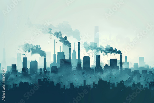A city skyline with a lot of smoke coming out of the factories © mila103