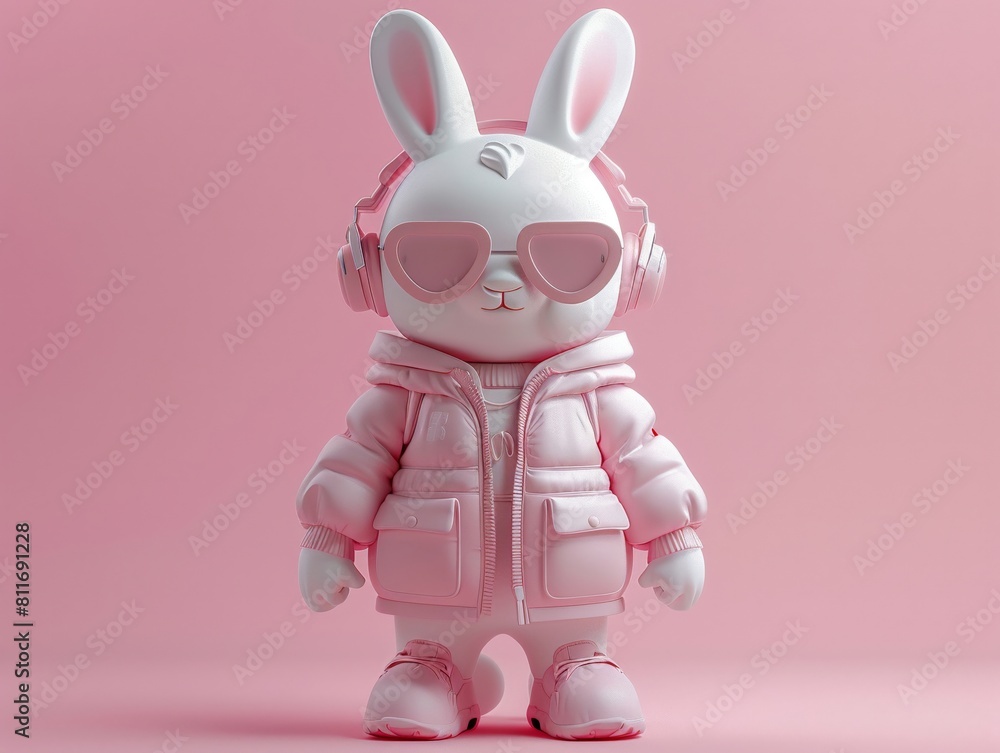 Fullbody,Space Rabbit IP by Kidrobot glasses pink clothes, earphone ...