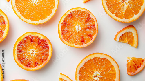 Painted orange slices on white background