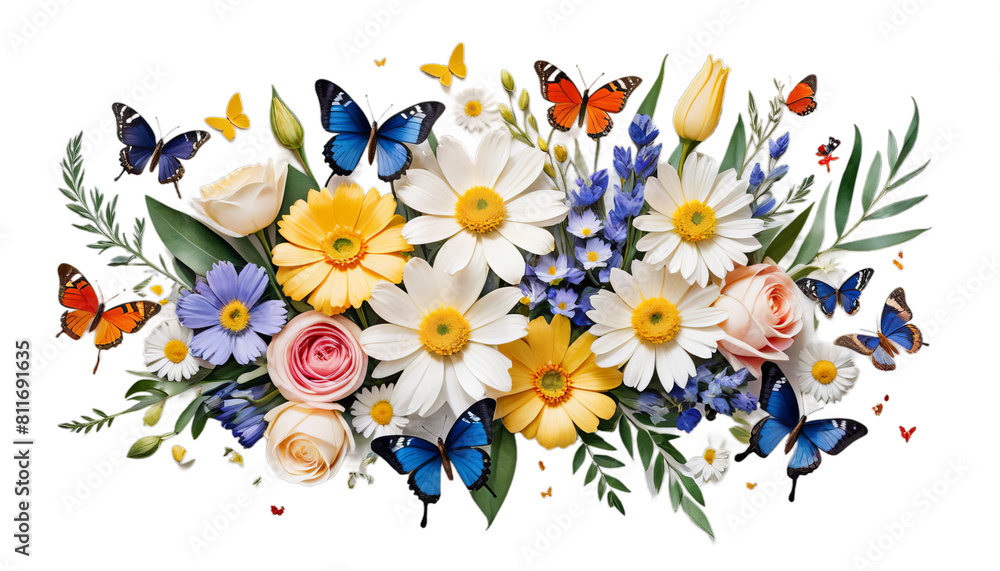 abstract flowers white bouquet butterflies watercolor flower water colours floral botanical art vignette flourish drawing background copy space butterfly place text painting vignetting freehand tree