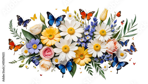 Obraz na płótnie abstract flowers white bouquet butterflies watercolor flower water colours floral botanical art vignette flourish drawing background copy space butterfly place text painting vignetting freehand tree w salonie