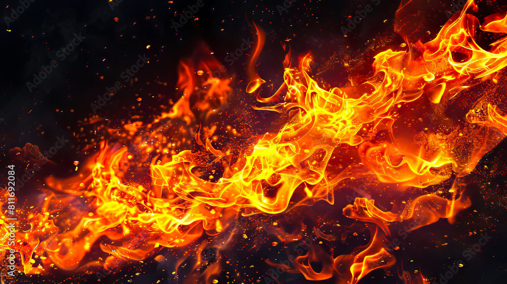 Fire on black background. Fire flames background stock photo.