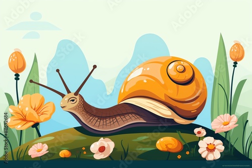 Snail image in flat design front view garden wildlife theme animation splitcomplementary color scheme