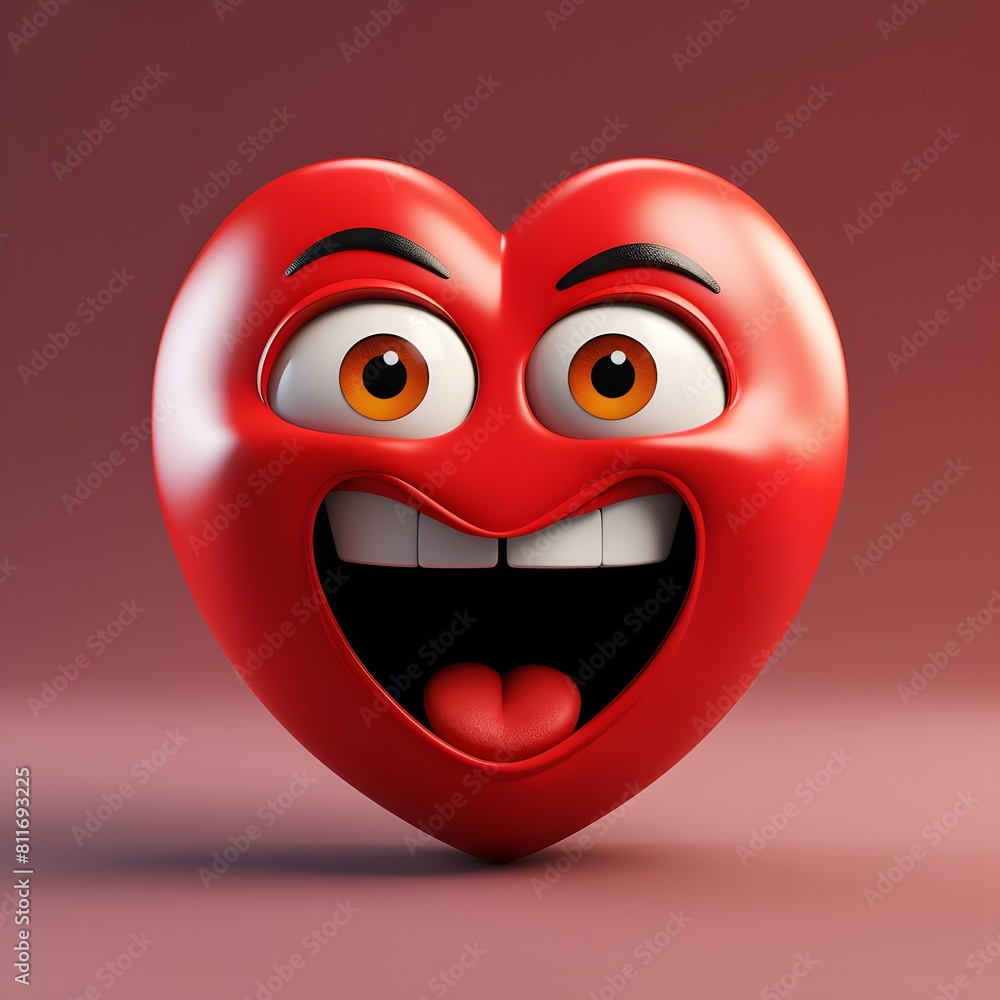 3D heart emoji with a funny face. Generative AI. 3D heart emoji with a funny face. Generative AI.