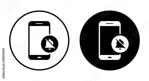 Silent phone icon on black circle. Cellphone notification off concept