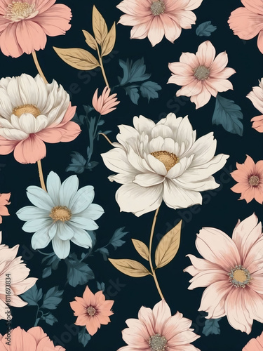 Floral Glamour  Beautiful Trendy Pattern with Fashionable Big Flowers