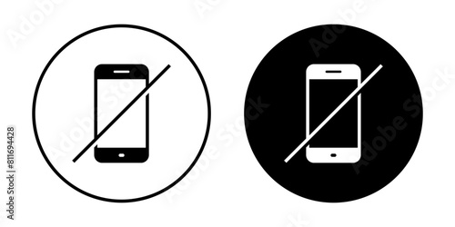 Turn off phone sign icon on black circle. No cellphone concept