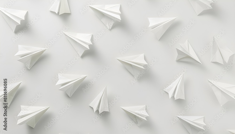 Collage with many paper planes on white background. Origami art Collage with many paper planes on white background. Origami art