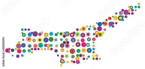 Abstract map of Turkish Republic of Northern Cyprus drawn with overlapping colored circles like sweets or candies