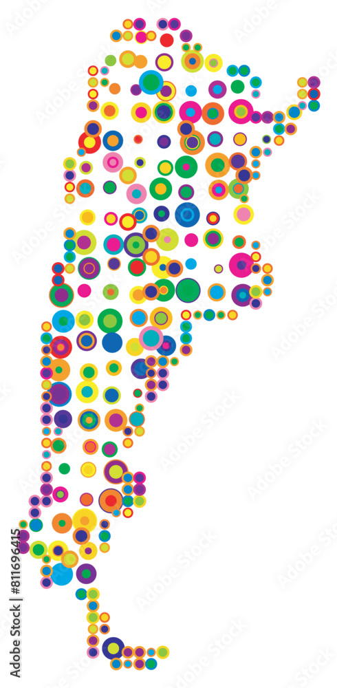 Abstract map of Argentina drawn with overlapping colored circles like sweets or candies Abstract map of Argentina drawn with overlapping colored circles like sweets or candies