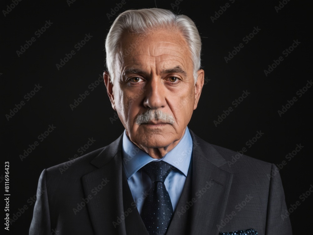 Serious senior man wearing a suit looking at the camera on black background Serious senior man wearing a suit looking at the camera on black background