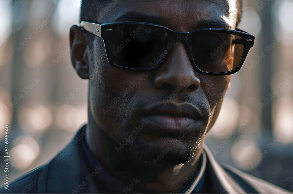 Extreme Close Up Silhouette Serious Man City Bokeh Scene Extreme Close Up Silhouette Serious Man City Bokeh Scene