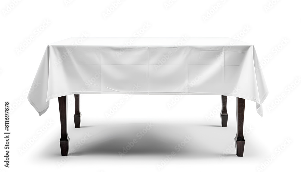 Table with white tablecloth isolated on white