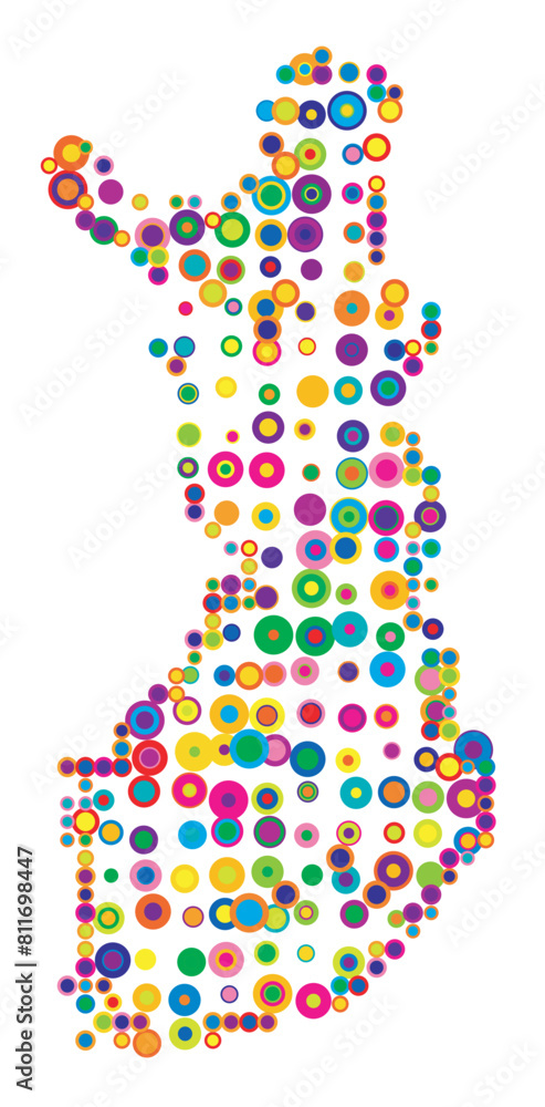 Abstract map of Finland drawn with overlapping colored circles like sweets or candies Abstract map of Finland drawn with overlapping colored circles like sweets or candies