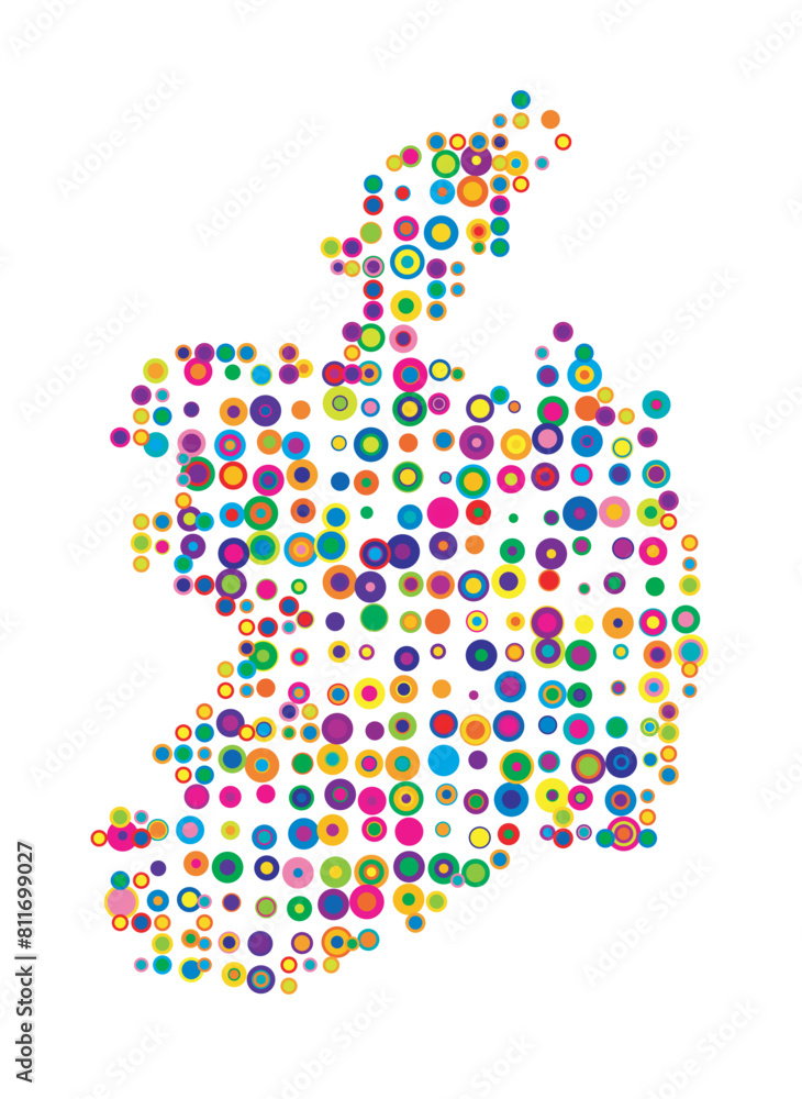 Abstract map of Ireland drawn with overlapping colored circles like sweets or candies Abstract map of Ireland drawn with overlapping colored circles like sweets or candies