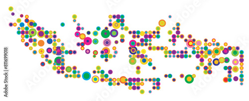 Abstract map of Indonesia drawn with overlapping colored circles like sweets or candies