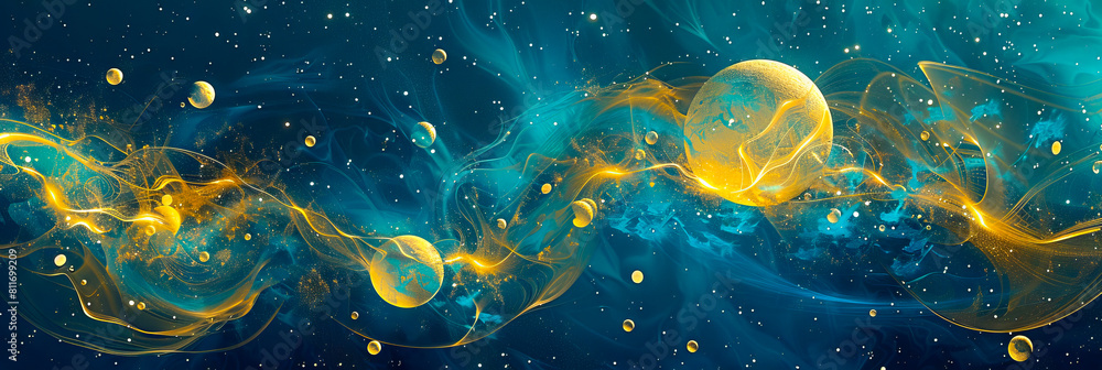 Fototapeta premium Abstract blue and gold space wallpaper.