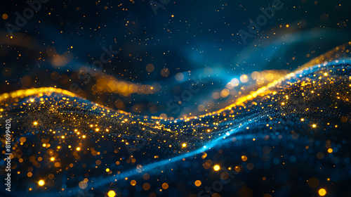 Abstract blue and gold background with light.