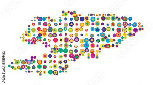 Abstract map of Kyrgyzstan drawn with overlapping colored circles like sweets or candies