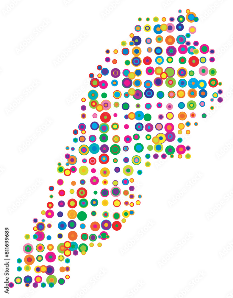 Abstract map of Lebanon drawn with overlapping colored circles like sweets or candies Abstract map of Lebanon drawn with overlapping colored circles like sweets or candies
