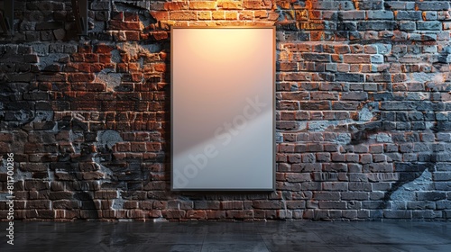 Blank frame on brick wall background.