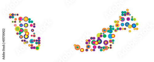 Abstract map of Malaysia drawn with overlapping colored circles like sweets or candies