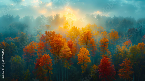 A forest with trees in the fall. photo