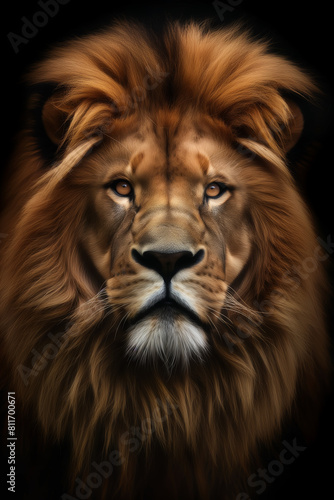 Majestic lion portrait with a dark backdrop