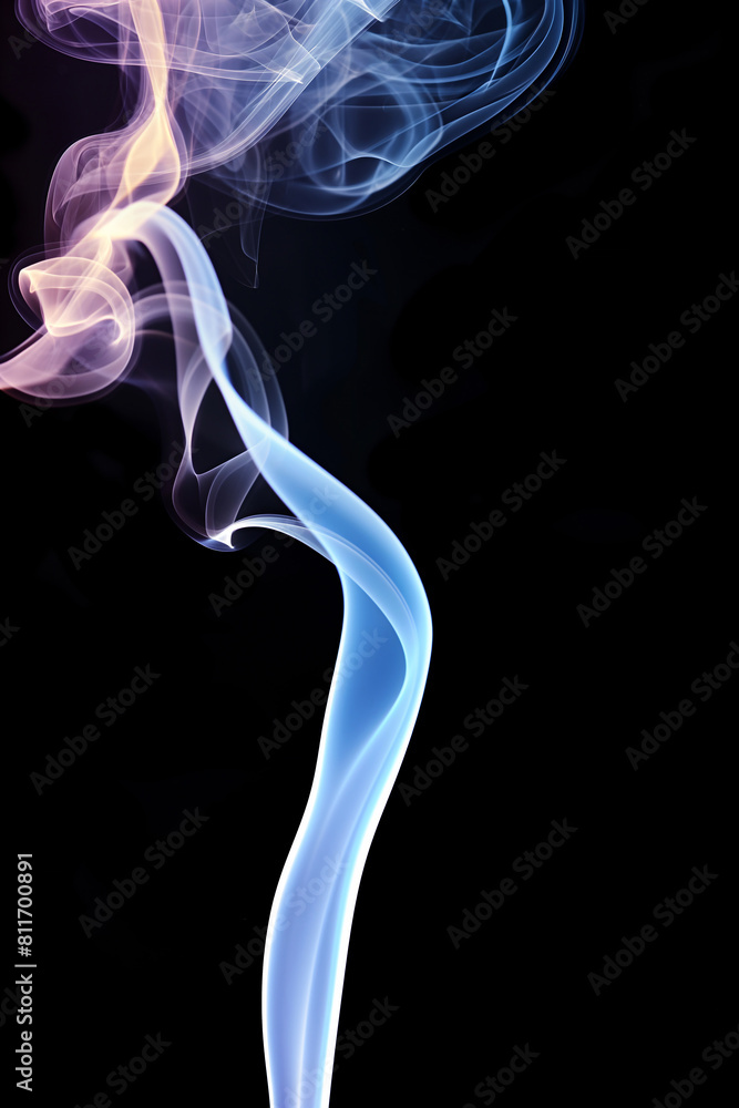 Elegant swirls of blue and purple smoke against dark background