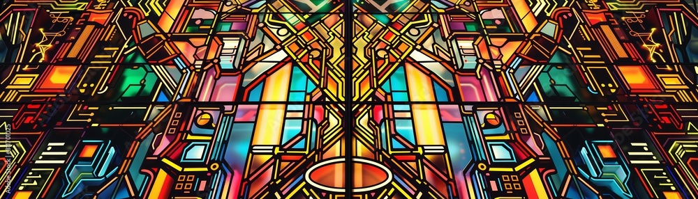 Artistic rendition of a stained glass circuit board