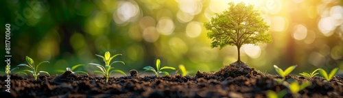 Growing tree in the soil with sunlight in the background