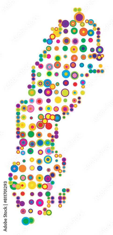 Abstract map of Sweden drawn with overlapping colored circles like sweets or candies Abstract map of Sweden drawn with overlapping colored circles like sweets or candies