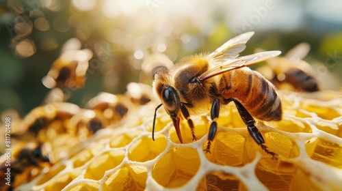 Honey bees gather nectar from flowers to produce honey, which is a sweet and viscous liquid.