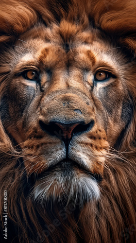 Close-up portrait of lion s face with details