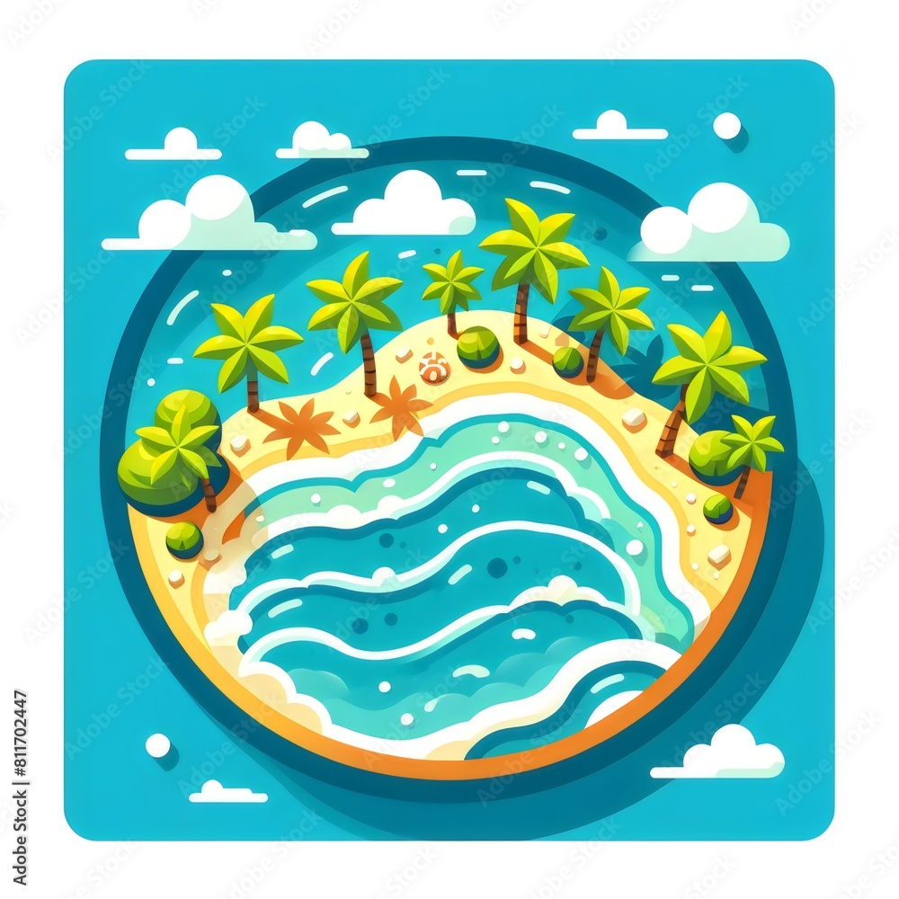 Naklejka premium Colorful Tropical Island with Palm Trees