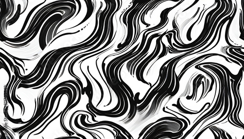 Illustration of Wavy and swirled strokes seamless pattern  Bold curved lines  Black and white wallpaper  wavy