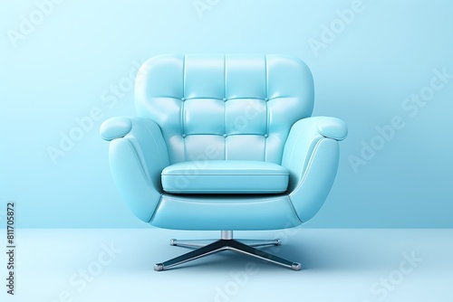 Blue leather armchair on blue background. 3d render illustration. © Creative