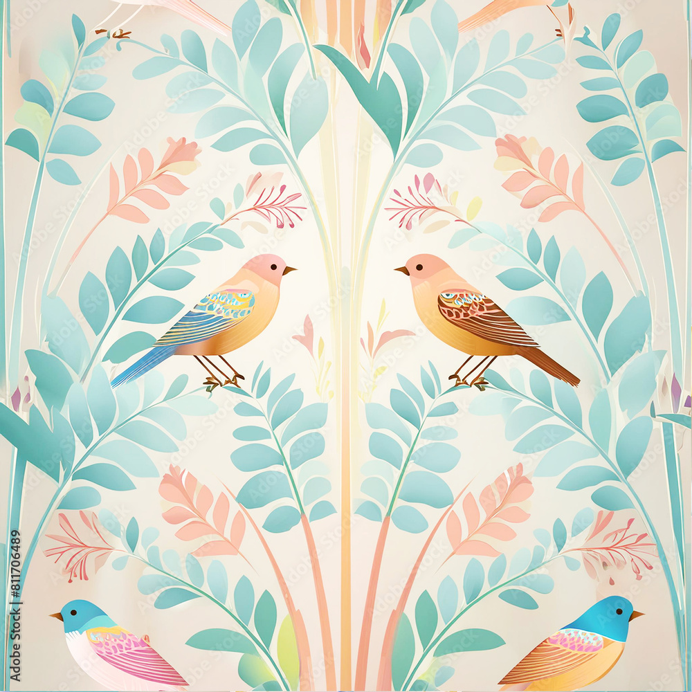 Naklejka premium Seamless art nouveau birds