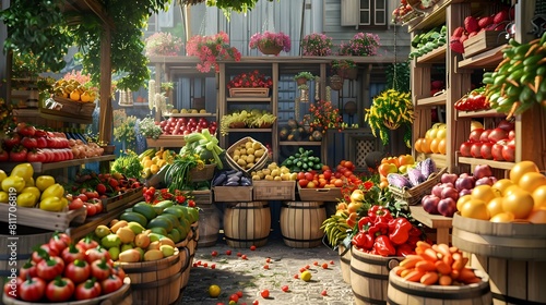 Vibrant Outdoor Farmer s Market with Abundant Fresh Produce