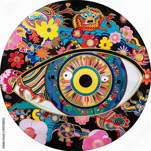 Surreal Visionary Landscape with Giant Eye and Cultural Elements