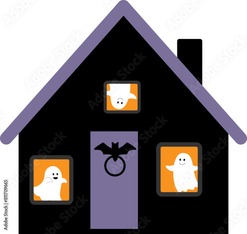 Halloween haunted house vector 
Cute Halloween white ghost and haunted house vector
