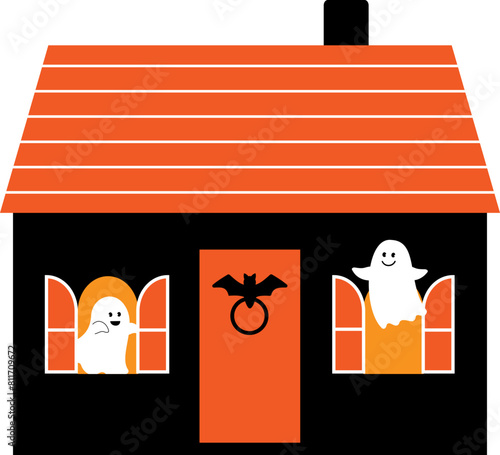 Halloween haunted house vector 
Cute Halloween white ghost and haunted house vector
